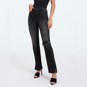 NWT Good American Good Boy Black Denim Jeans with side slit and tummy tech 4/27